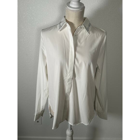 Modern Works Crisp White Rhinestone Button Down - S - Picture 1 of 6
